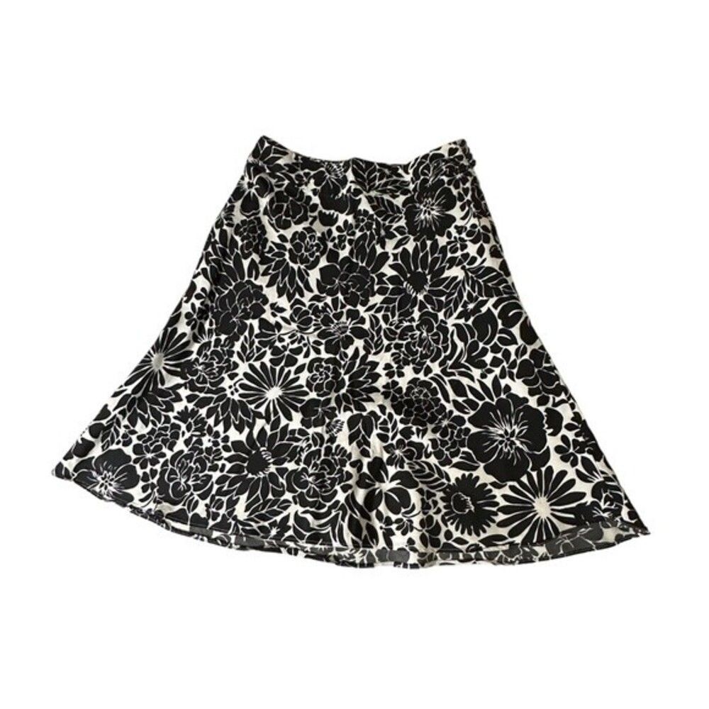 Ann Taylor Silk Black and White Floral Skirt Sz 2